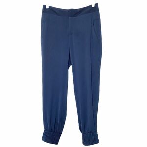 HELMUT LANG WOMEN'S NAVY HIGH RISE RELAXED ELASTIC CUFFS CROPPED DRESS PANTS